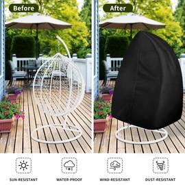 Easy-Going Patio Egg Chair Cover, UV Resistant Waterproof Swing Hanging Egg Chair Cover with Zipper, Outdoor Wicker Single Seat Egg Chair Cover, Black