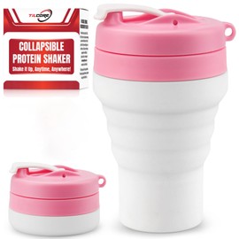 Protein Shaker Bottle Pink Collapsible - Food-Grade, Leakproof Lid 600mL 20oz Pink Shaker - Reusable Silicone Shaker Cups for Protein Shakes