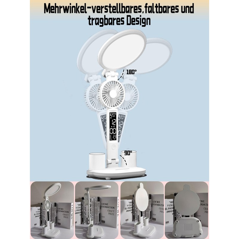 LED Desk Lamp, Eye-Friendly Reading Lamp, Desk Lamp with Fan,