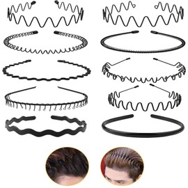 10 Piezas Diademas de Metal Ondulado, Aro para el Cabello Unisex Negro, Antideslizantes para Correr, Baño y Maquillaje