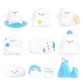 10Pcs Mini Resin Polar Bear Figurines, Cute Miniature Polar Bear Figurines for Kids Dollhouse Accessories, Desk Decor, Micro-Landscape Decorations, Miniature Resin Tiny Arctic Animals Figures