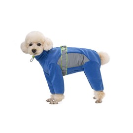 Dog Fleece Winter Warm Clothes,Waist Adjustable Puppy Onesie with D-Ring and Reflective Strips,Cold Weather Pet Long-Sleeved Coats Recover Suit For Small Medium Dogs_L(Blue)