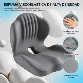 IMOOD Cojín para Silla de Oficina con Respaldo Cojín de Asiento Automovil Cojín Ortopedico para Coxis y Ciatica Soporte Lumbar Espuma de Memoria