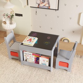 Kids Table and Chair Set, 4 in 1 Wooden Activity Table & 2 Chairs with Storage Drawer Detachable Tabletop for Toddlers Kids Drawing, Reading, Crafts, Art,Homework, Nursery, Playroom