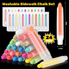ZHBDMGK Sidewalk Chalk Set with Holder for Toddlers, 24Pcs Dust-free Washable Toddler Chalk in 12 Colors for Blackboard Drawing Writing Toys Gift Party Favors