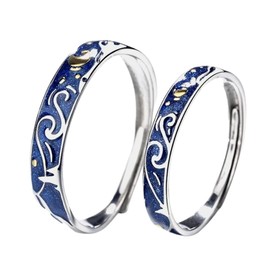 Anillos de Plata para Parejas + Regalo, Ajustables de Tamaño Universal, Van Gogh Noche EstrelladaMujeres y Hombres Anillos Divididos Redondos de Plata de Ley 925 Hipoalergénicos, Anillos Plata 925 Esterlina Giratorios Compromiso Boda Novia Esposa Novios 