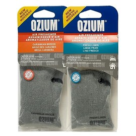 Ozium Scented Sachet Car Air Fresheners and Odor Eliminator for Car, Home Closets, Shoes, and Suitcases (Caribbean Breeze + Fresh Linen, 2 Packs Combo Kit)
