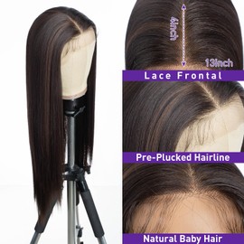 Joedir 13x4 Straight Lace Frontal Wigs Glueless Lace Wigs for Black Women Synthetic Light Yaki Straight Wig Pre Plucked with Baby Hair Free Parting Lace Wigs for Women 30 Inch Brown