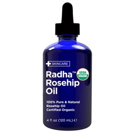 Radha Beauty - Rosehip Oil USDA Certified Organic 120mL with Natural Moisturising for Face, Hair, Skin & Nails, Wrinkles, Dry Spots
