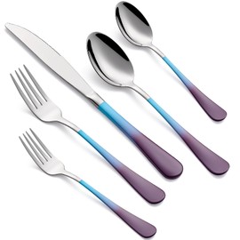 MDEALY 20-Piece Blue and Purple Silverware Set for 4, 18/0 Stainless Steel Flatware Cutlery Utensils Set, Include Dinner Knives,Dinner Forks,Dinner Spoons,Salad Forks,Teaspoons,Dishwasher Safe