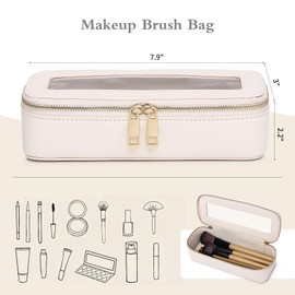 Pinkmik Makeup Brush Case Clear Travel Cosmetic & Toiletry Bag Small Makeup Bag with Zipper Purse Organizer Car Essential Bag for Women (Beige, SLIM)