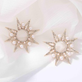 Jovono Punk Rhinestone Earrings Gold Pearl Extra Large Drop Earrings Big Dangle Star Earrings Party Ear Jewelry for women and girls