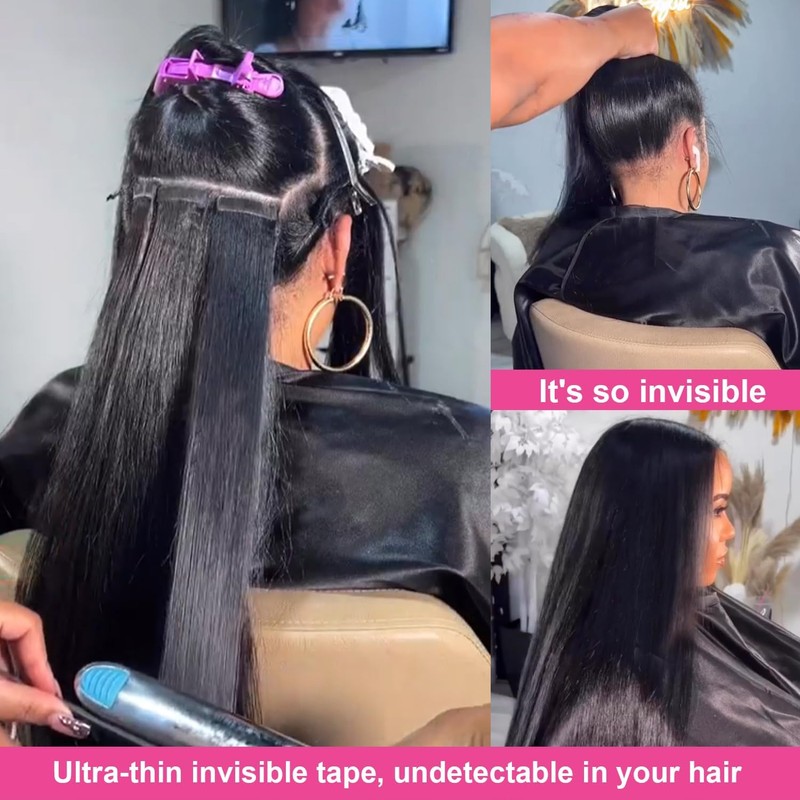 Kinky Straight Tape ins Hair Extensions Real Human Hair 60pcs