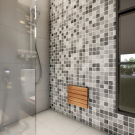 Folding Wooden Shower Seat, Foldable Wall Mounted Shower Bench, Wall Mounted Folding Wooden Shower Stool, Inside Shower Seat for Seniors Disabled Pregnant, Fold Down Shower Seat, Natural Solid Wood