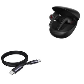 BoxWave Cable Compatible with 1MORE Aero - DirectSync PD Cable (3ft) - USB-C to USB-C (100W), Type C Braided 3ft Charge and Sync Cable - Jet Black