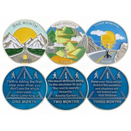 Sobriety Coins Set 1-12 Months Alcoholics Anonymous Medallions AA Chip Sober Anniversary Token Sobriety Gifts for Women Men in Recovery, Set of 12