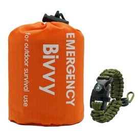 RLXMARTD 1 Pcs Emergency Sleeping Bag,Bivy Bags and Emergency Survival Bracelet Suit,with Compass, Whistle and Umbrella Rope. Suitable for emergency survival, outdoor hiking, camping
