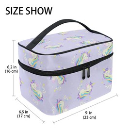 Cosmetic Bag Makeup Case, Unicorn Pattern Pressed Cosmetic Case with Handle and Compartments for Travel, Teenage Girls and Women Make Up Bag