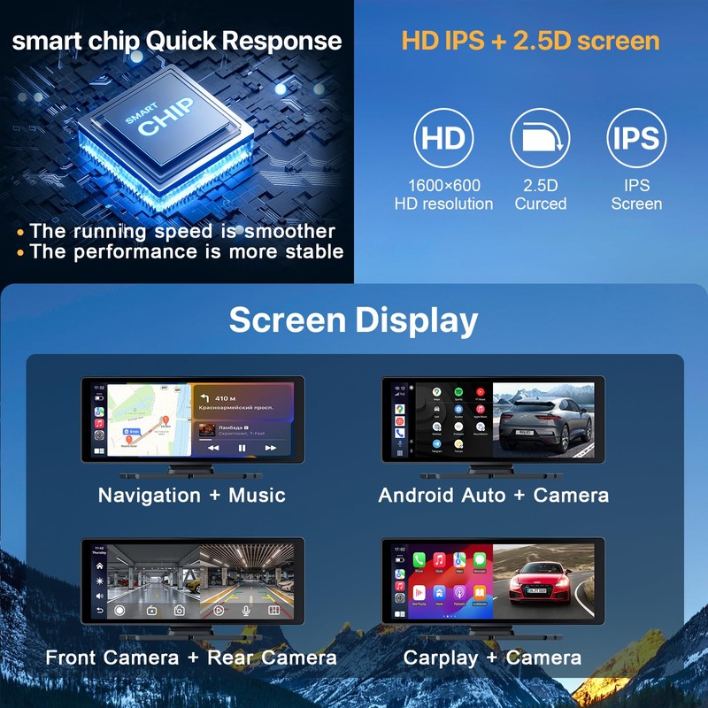 10.26’’ Portable Wireless Apple CarPlay Screen for Car, Portable Car