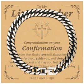 DARIN GIFT To My Little Brother Cuban Link Bracelet Gifts For Little Brother - God's Love Will Always Be There - Catholic Christian Baptism First Communion Confirmation Christmas Gifts