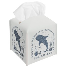 Whale Christian Tissue Box Cover, Whale Decor, Square Decorative Tissue Box Holder, Christian Gifts for Women Men, PU Leather Toilet Paper Cover for Tabletop Bathroom Office Decor-A21