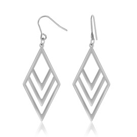 Pure Titanium Dangle Earrings Silver Rhombus Drop Earring