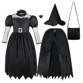 IKALI Girls Black Witch Costume Classic Black Witch Dress up for Toddlers Kids 4-6 Years