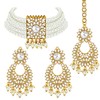 Aheli Kundan Pearl Choker Multi Layered Collar Pendientes con Maang