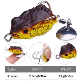 FOLANDO 8pcs Frog Bait, Topwater Fishing Lures Ray Frog Fishing Crankbait Lures Artificial Frog Fishing Bait with Hook