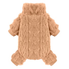 Dog Sweaters for Small Dogs Fleece Small Dog Pajamas Pet Clothes Cat Sweater Fall Winter Warm Puppy Clothes Boy Girl Doggie Outfits Jumpsuits for Chihuahua Yorkie,Khaki,M