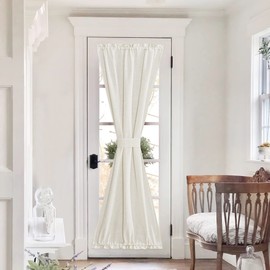 PONY DANCE Front Door Curtains for Glass Doors - 36"x72" inches Natural Linen Blend, Farmhouse Boho Style, Privacy Protected, Light Filtering Panels with Bonus Tie-Back, Light Cream, 1 Panel