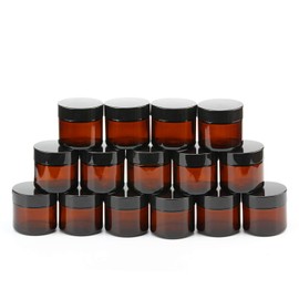 Encheng 15 Pack of 2 oz Amber Round Glass Jars,with Inner Liners and black Lids,Empty Cosmetic Containers,Cream jars. …