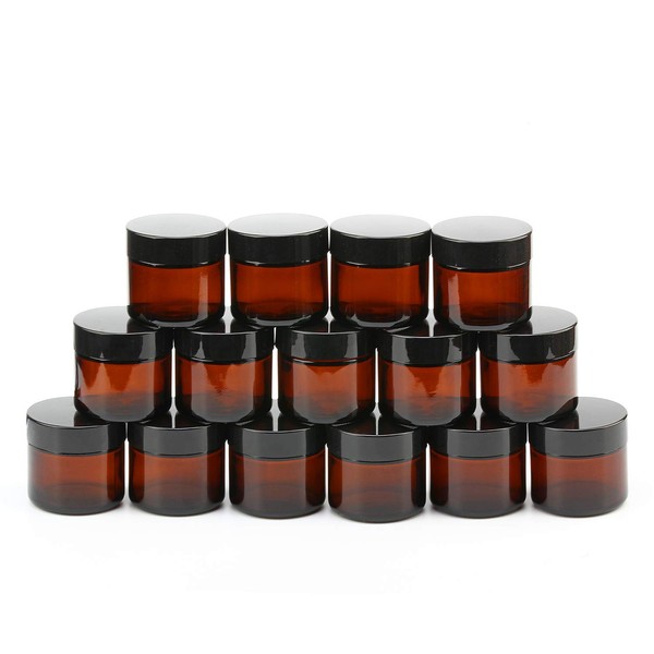 Encheng 15 Pack of 2 oz Amber Round Glass Jars,with