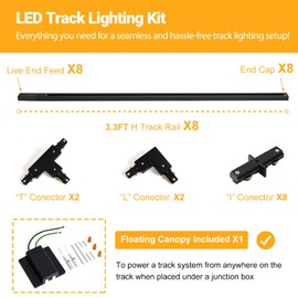VANoopee 26FT H Track Lighting Rails Black, H Type Track Lighting Kit with Floating Canopy Connector, End Caps, Live End Feeds, I T & L Connectors, Compatible with Single Circuit H Style Track System