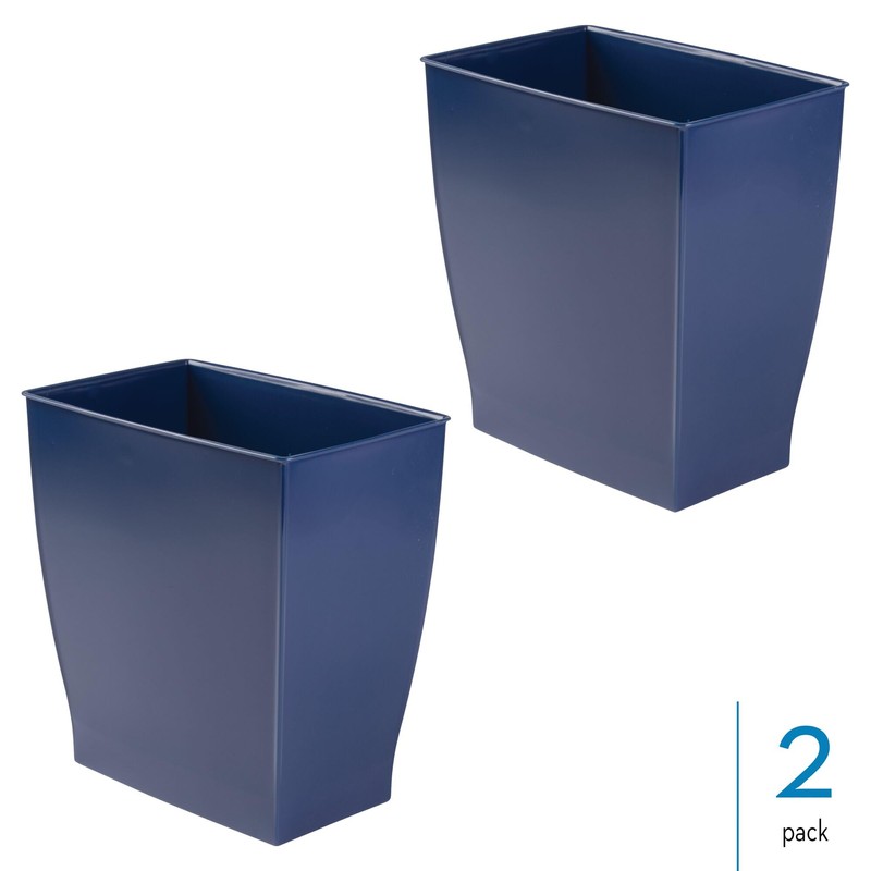 iDesign Small Rectangular Bathroom Trash Set of 2-Navy Blue Waste