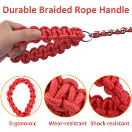 Cdycam Chain Dog Leash Chew Proof Dog Leash for Medium Large Dogs, 5.5 FT Heavy Duty Metal Leashes with Anti Bite Rope Handle for Training Walking Dogs (L (40lb-80lb), Red)