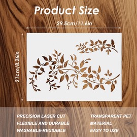 Large Vine Leaves Stencils Painting, PET Reusable Stencils, Stencil Wall Design on Wood Crafts Wall Design Textile Design Home Decor (21 x 29.5 cm)