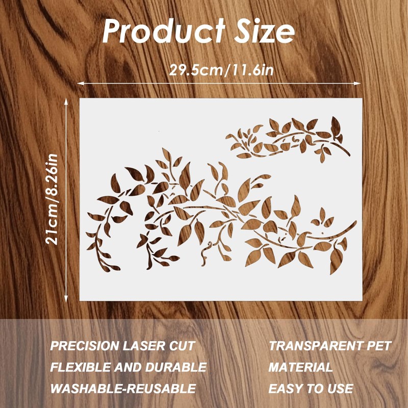 Large Vine Leaves Stencils Painting, PET Reusable Stencils, Stencil Wall