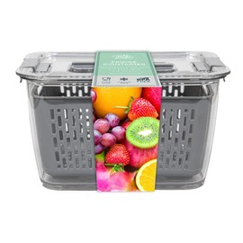 Large Fridge Container with Removeable Basket Fresh Fruits Vegetables Storage Container Food, Freezer safe and BPA free