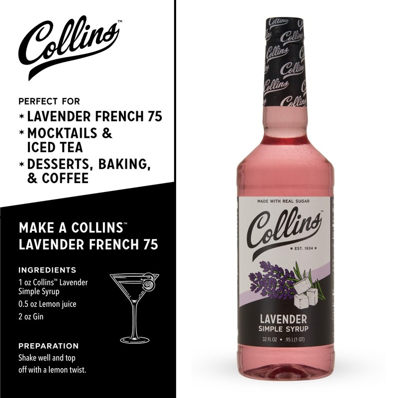 Collins Lavender Simple Syrup 32 Fl Oz Cocktail Mixer for