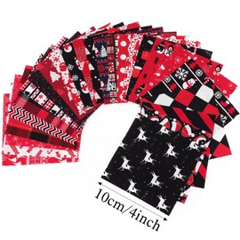 Hicarer 150 Pcs 4 x 4 Inches Christmas Precut Fabric Squares Black Red Cotton Craft Fabric Fat Quarters Snowman Santa Snowflake Fabric Scraps Bundles for Xmas DIY Craft Patchwork Sewing Quilting