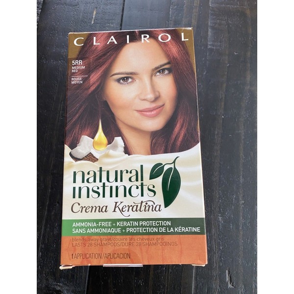1x Clairol Natural Instincts 5RR Medium Red Crema Keratina Hair Color