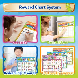 D-FantiX Behavior Reward Chart System - Pad with 27 Chores Chart for Multiple Kids, Reward Sticker Charts Motivate Responsibility and Good Behavior, 2280 Reward Stickers & 48 Incentive Stickers