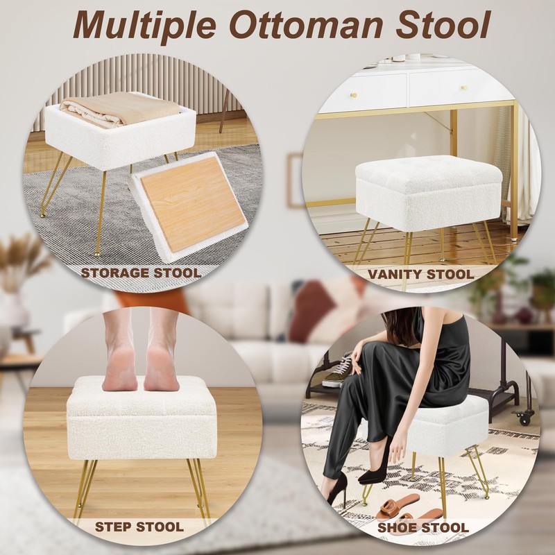 xupersodys Vanity Chair with Storage, 15.7" L x 11.8" W