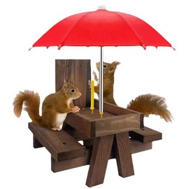 berjalan Wooden Squirrel Feeder Bird Pet Dining Table Bench Hanging Feeding Table Mini Umbrella Ornaments