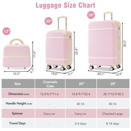 Merax Luggage Set, 2 Piece Luggage with Cosmetic Case, Vintage Hardcase Suitcase with Wheels, Expandable Luggage Airline Approved(Light Pink,20"+28")