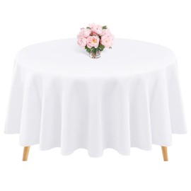 1 Pack High Quality Round Tablecloth, 90 Inch, White Polyester Tablecloth, Washable, Polyester Fabric Tablecloths, Tablecloth for Wedding, Party, Banquet, Buffet, Holiday, Dinner (White, 90")