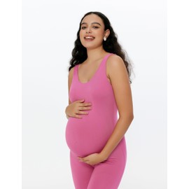 POSHDIVAH Women's Maternity Jumpsuit Romper Pregnancy Leggings Sleeveless Tank Top Bodycon Bodysuit Shapewear, Pink Small