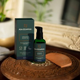 Naissance Organic Beard Oil 30 ml & Wooden Comb Set - Natural Beard Care with Castor Oil Argan Oil & Jojoba Oil - Beard Growth & Skin Care Gift Set for Men - Scented Bergamot, Frankincense & Mandarin