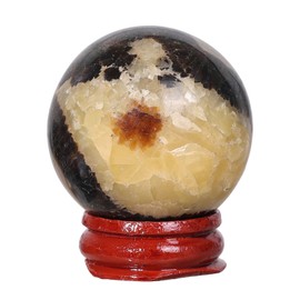 dssmboom 41-50mm Crystal Ball Ornament with Wooden Stand for Meditation, Decorative Feng Shui Crystal Sphere for Home Office and Chakra Balancing, Septarian Dragon Stone